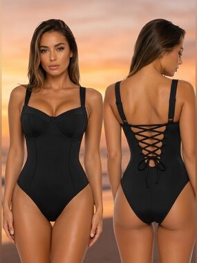 TA3 Swimsuit Lifty Black Shapewear One Piece Corset Size Small-B/C Cup